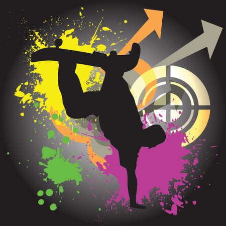 silhouette of a skateboarder on a funky colorful backgroundのイラスト素材