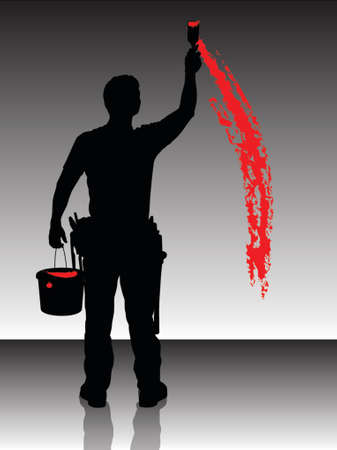 Silhouette of a painter painting the wall with redのイラスト素材