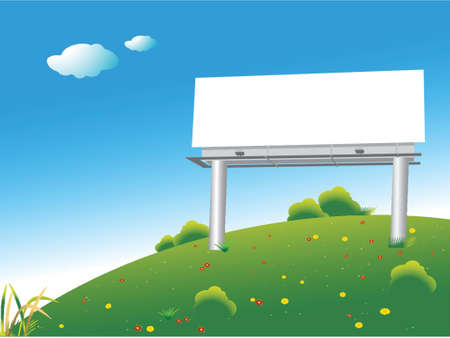 Blank billboard on a green hill over blue skyのイラスト素材