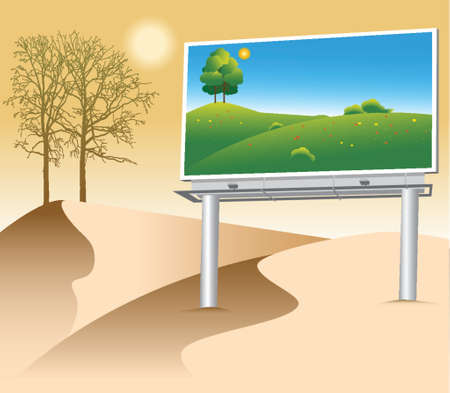 billboard with a green natural poster on deserted landのイラスト素材