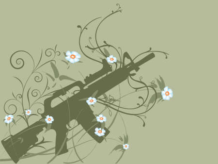Silhouette of a gun on flower vines, peace conceptのイラスト素材