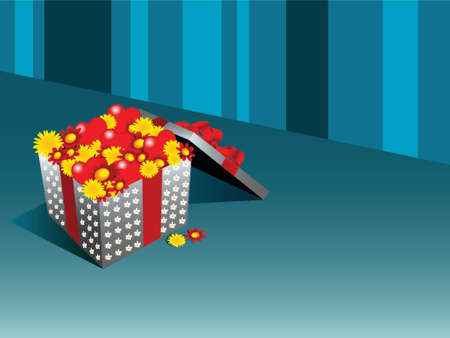 box full of flowers and hearts in front of a blue wallのイラスト素材