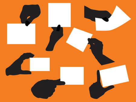 variety of hand silhouettes holding blank papersのイラスト素材