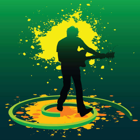 silhouette of a guitarist playing guitar in splashed paintsのイラスト素材