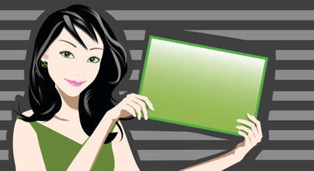 illustration of a woman holding blank boardのイラスト素材