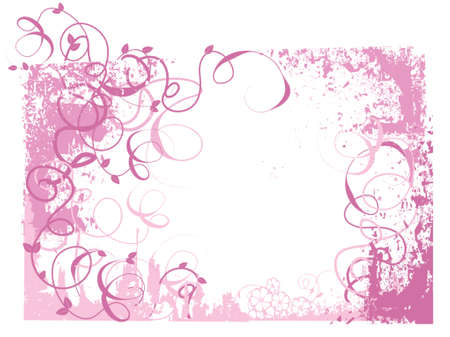 pink grunge background with swirls, vines and leavesのイラスト素材
