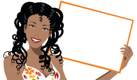illustration of a black woman holding blank boardのイラスト素材