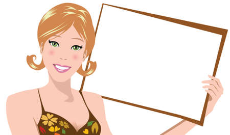 illustration of a woman holding blank boardのイラスト素材