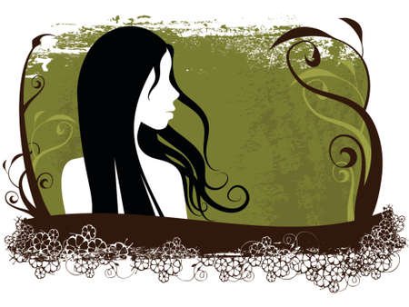 illustration of a woman silhouette with floral elementsのイラスト素材