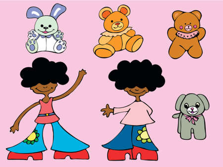 collection of stuffed animal toys for kidsのイラスト素材