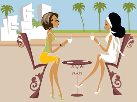 Mss Boo having tea with a friendのイラスト素材