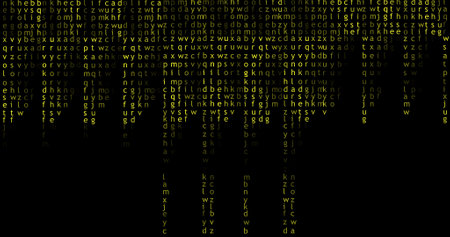 English alphabet, yellow color, randomly appears on the screen, matrix. Concept of big data,...