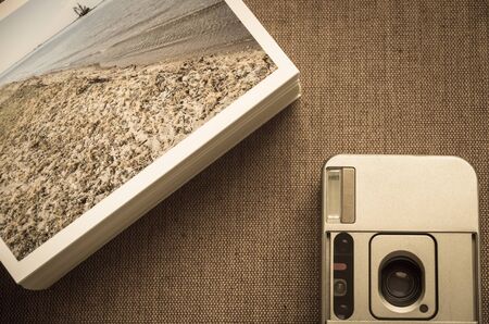 Stacked photos with cameraの写真素材