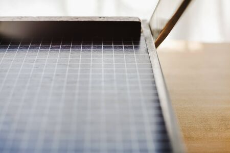 Close up of old guillotine cutterの写真素材