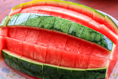 close up top view style of peeled watermelon ready to eat.の写真素材