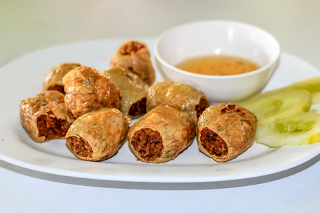 set of crab shellfish main together with sweet dipping sauce thai styleの写真素材