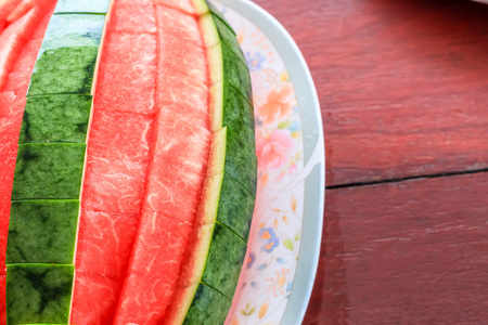 close up top view style of peeled watermelon ready to eat.の写真素材