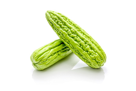 Isolated of green bitter gourd on the white backgroundの写真素材