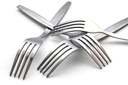 several of fork isolated on white backgroundの写真素材