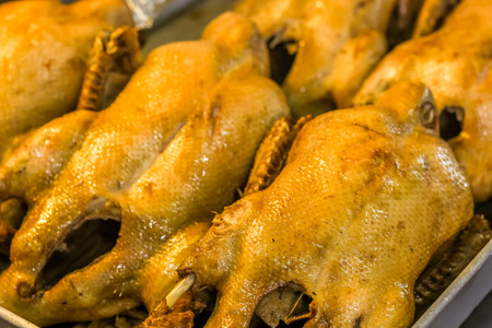closeup steamed duck in the black sauce ready to eatの写真素材