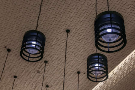 close up hanging black ceiling lamp decoration luxury style