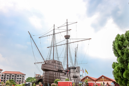 MALACCA, MALAYSIA - July 16: Malacca Maritime Museum on July 16, 2016 in Malacca, Malaysia. It is a replica of the 'Flora de La Mar' a Portuguese ship that sank off the coast of Melaka.のeditorial素材
