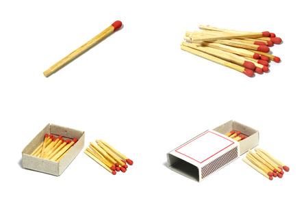 Isolated set of group red match stick with box on white backgroundの写真素材