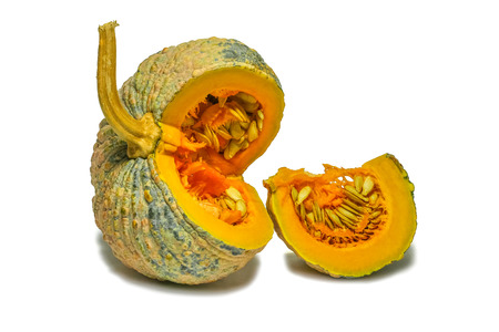 Isolated Thai species pumpkin sliced on white backgroundの写真素材