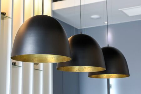 close up hanging black ceiling lamp decoration luxury styleの写真素材