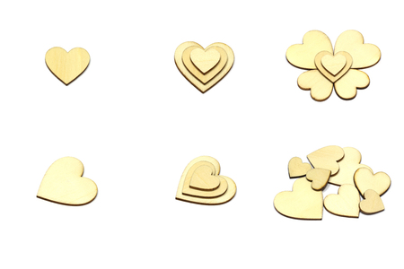 Collection Set of wooden heart shape isolated on white background. Love symbol simpleの写真素材