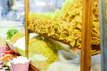 Closeup simple Thai noodle kiosk shop at the marketの写真素材
