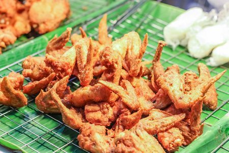 Delicious fried chicken meat with sticky rice, Thai foodの写真素材