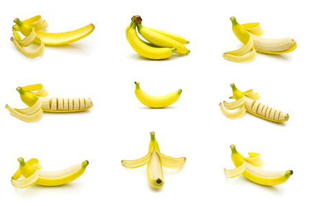 Collection set of tasty banana isolated on white backgroundの写真素材