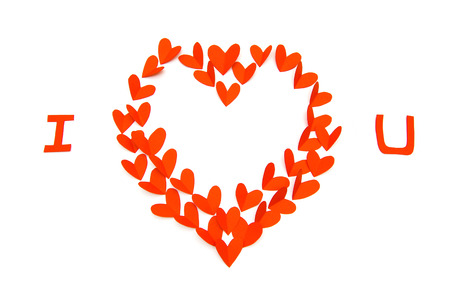 Valentine day concept, red paper in heart shape as backgroundの写真素材