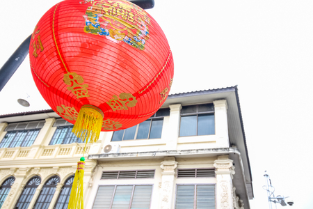 close up Beautiful traditional Chinese Lantern lamp in red colorの写真素材