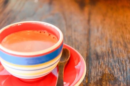 espresso on a wooden tableの写真素材