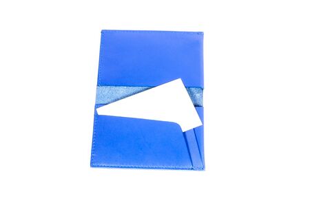 blue leather name card pocketの写真素材