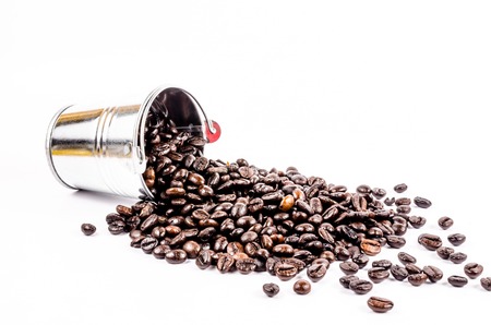 roasted coffee beans in canの写真素材