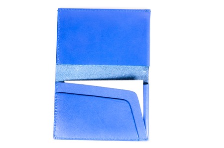 blue leather name card pocket isolated on white background