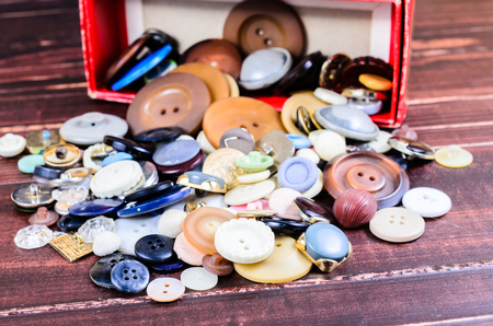 Group of various vintage sewing buttonsの写真素材