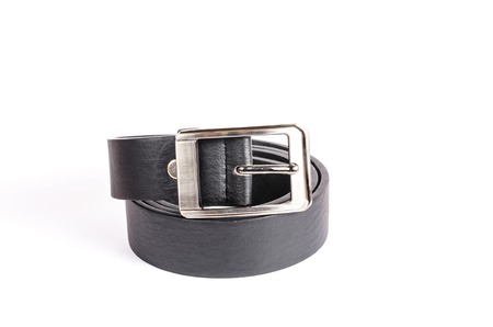 black leather belt isolated on white background