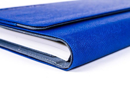 Luxury blue leather organizer isolated on white backgroundの写真素材