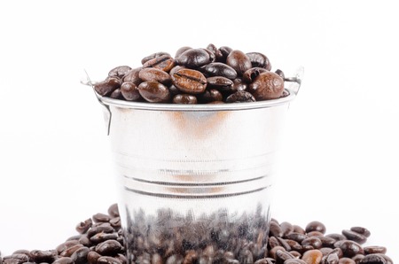 roasted coffee beans in canの写真素材