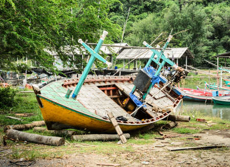 abandon fishing boatの写真素材
