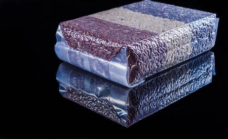 brown rice fillets in a vacuum packageの写真素材