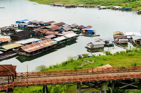 floating house at Sangkhlaburi,Kanchanaburi,Thailand/Most famous visit in Thailandの写真素材