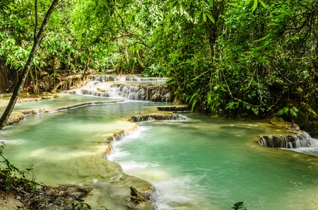 kuang si waterfall,beautiful waterfall in luang prabang,laos.の写真素材