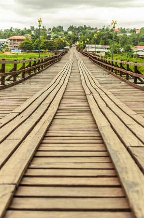Wooden bridge in Sangkhlaburi,Kanchanaburi,Thailand/Most famous visit in Thailandの写真素材