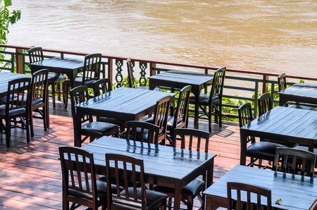 Restaurant Table and chair outdoor riverside dinnerの写真素材