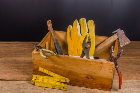 Old carpenter tools isolated on white background